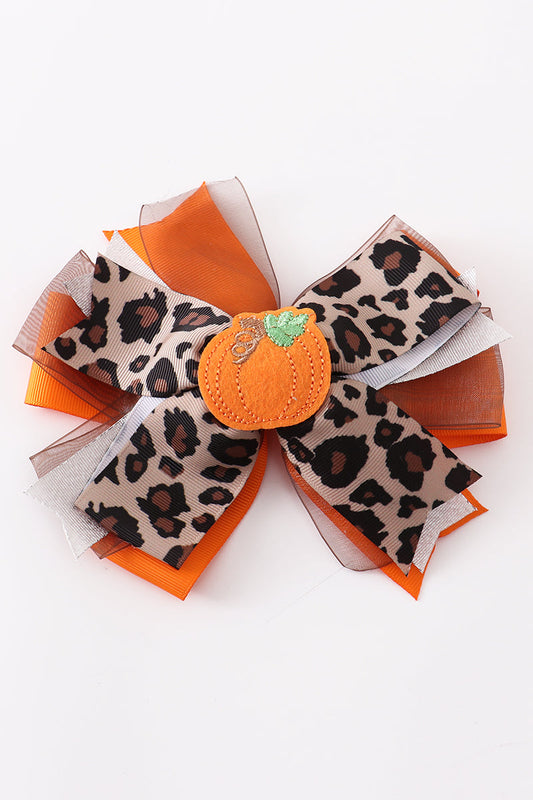 Leopard pumpkin hair bow