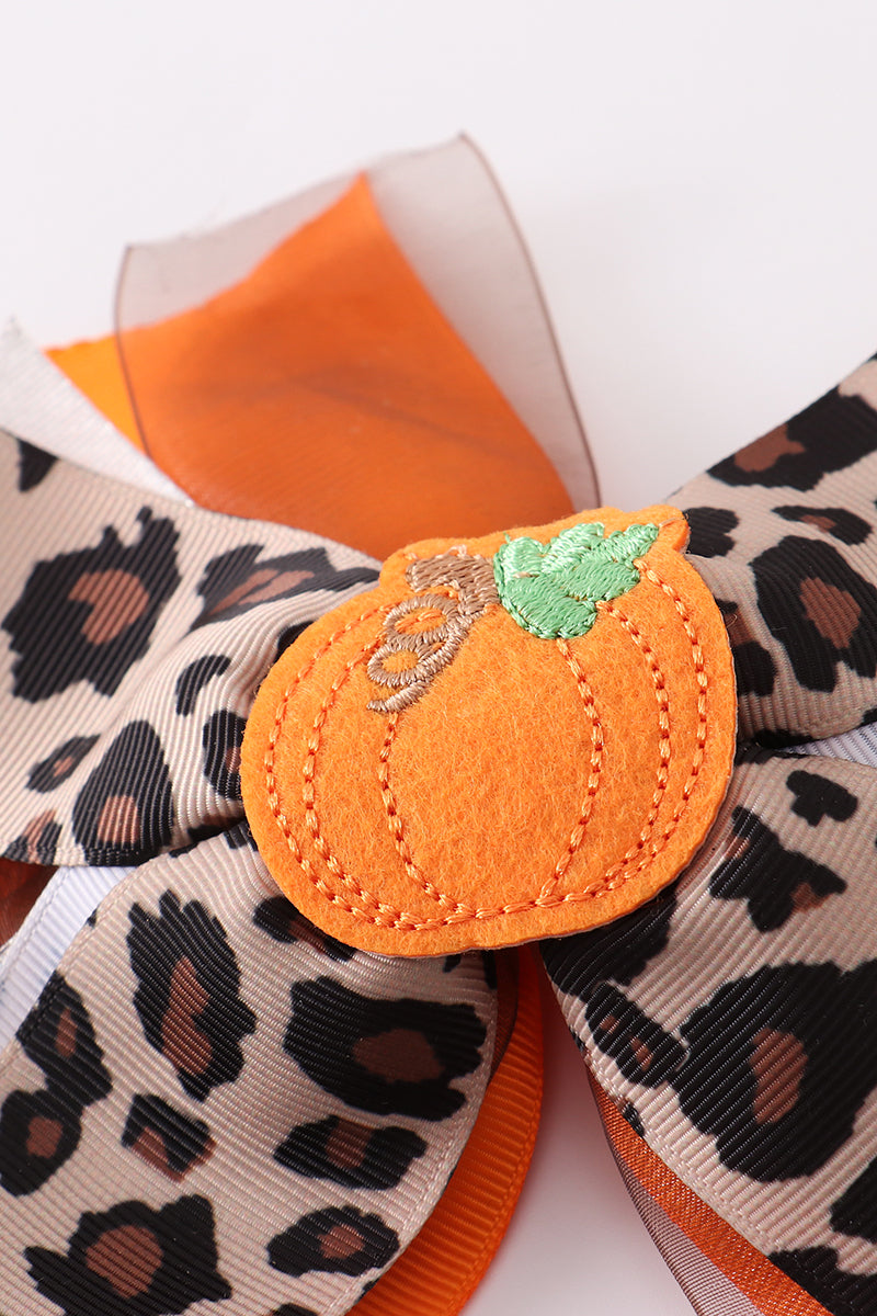 Leopard pumpkin hair bow