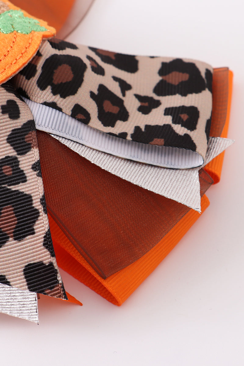 Leopard pumpkin hair bow