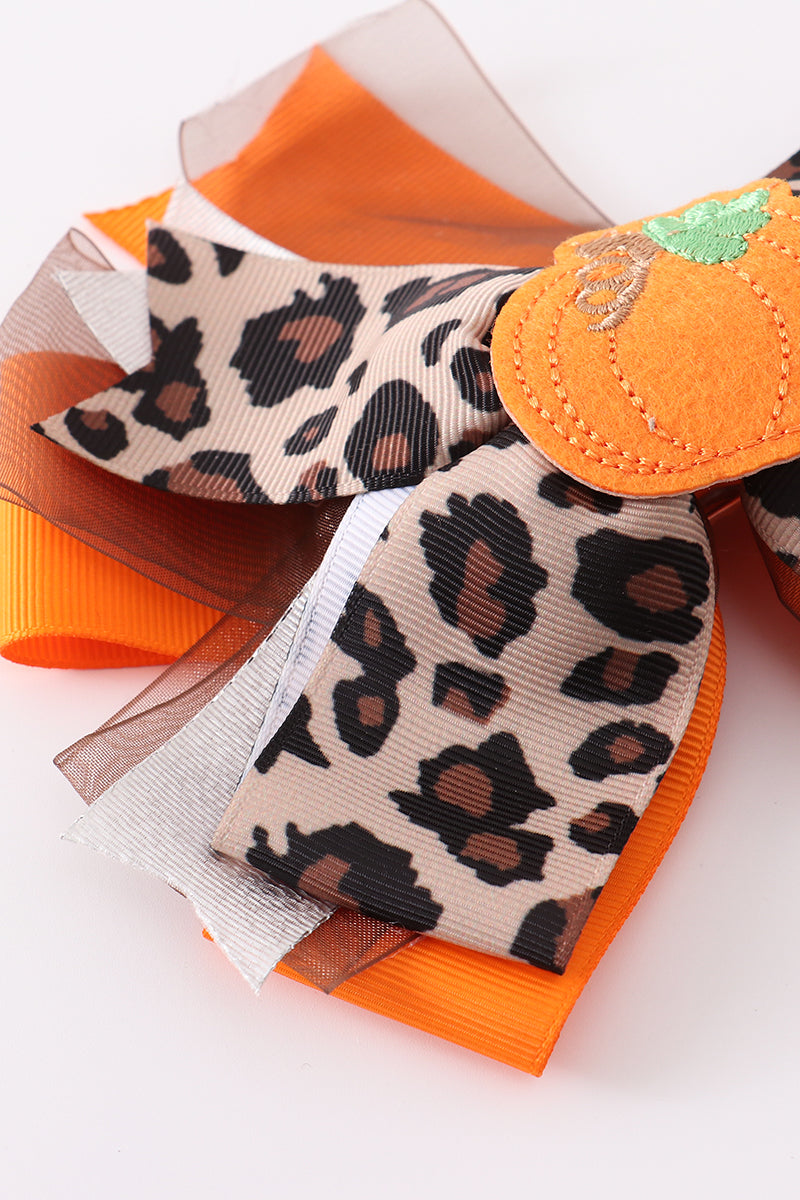 Leopard pumpkin hair bow
